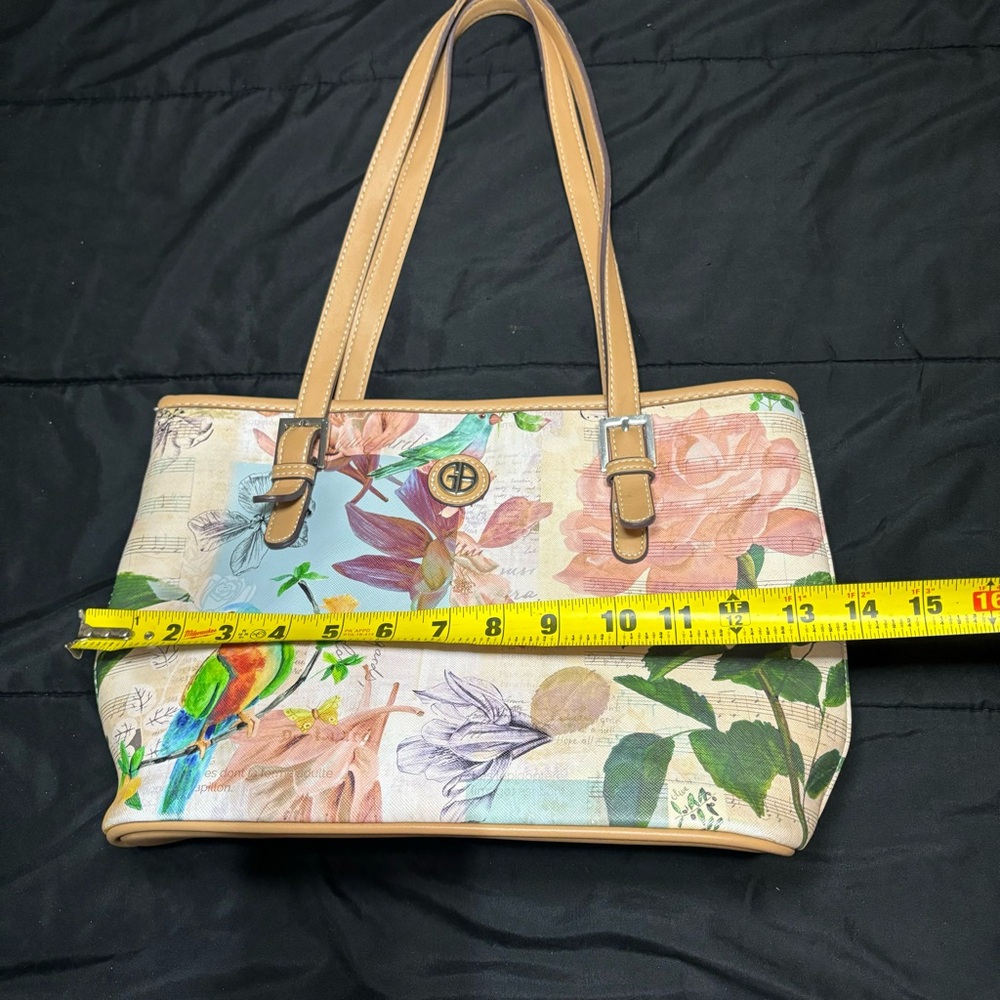 Vintage GIANI BERNINI Colorful Tropical Flower Parrot Print Tote Handbag - Picture 11 of 12
